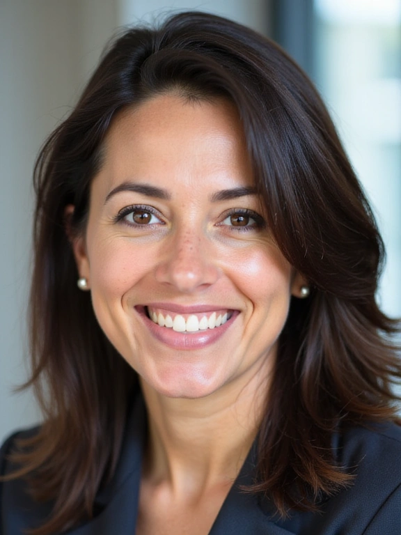 Foto profesional de la Dra. Elena García, una mujer sonriendo, aspecto amigable y experto.