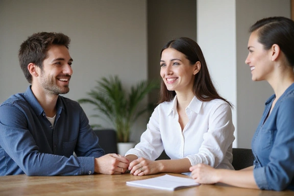 Nutricionista sonriente interactuando con un cliente en una consulta